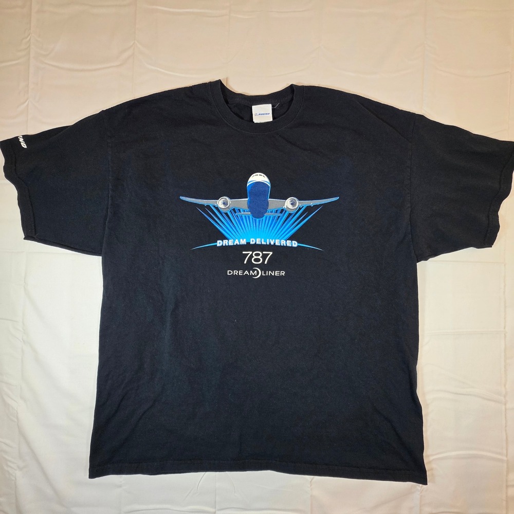 Vintage Boeing 787 Dreamliner Dream Delivered Graphic T-Shirt Mens 2XL Black